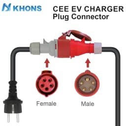 Khons EV Charger Schuko Plug To CEE Red Female Plug 32A 3-phase Adapter Blue CEE 32A Female Plug 32A to Schuko16A Connector