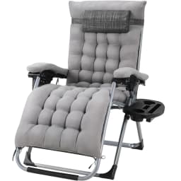 Sun Lounger, Foldable Deck Chair, Removable Comfortable Cotton Cushion, Garden Lounger, Adjustable with Headrest and Cup Holder