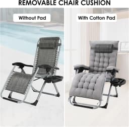 Sun Lounger, Foldable Deck Chair, Removable Comfortable Cotton Cushion, Garden Lounger, Adjustable with Headrest and Cup Holder