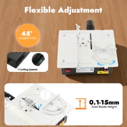 Mini Desktop Table Saw with 4 Saw Blades, 7 Speed Adjustable Small Cutting Machine 5000RPM for PCB/Stick/Acrylic/Veneer Cutting