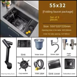 304 Nano Stainless Steel Hidden Sink Folding Faucet, Large Single Slot, Cover Plate, Bar Counter Cup Washer, 55cm X 32cm