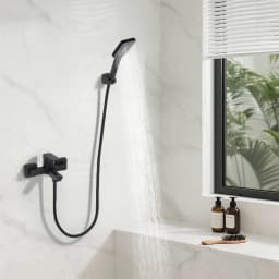 Modern Stylish Shower Set Fittings Bathtub Faucet Wall Mount with Handheld Spray Black with Hand Braze
