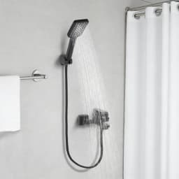 Modern Stylish Shower Set Fittings Bathtub Faucet Wall Mount with Handheld Spray Black with Hand Braze