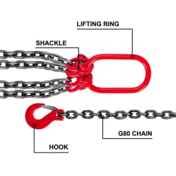 SucceBuy 4T Chain Sling 1M / 2M x 8MM Four Leg with Powder Coating Steel Hook - Grade 80 High Temperature Resistance for Lifting