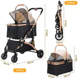 Pet Stroller for Dog and Cat, Detachable Pet Travel Carrier & Car Seat, Aluminium Frame 4 Wheeler Travel Stroller for Pets