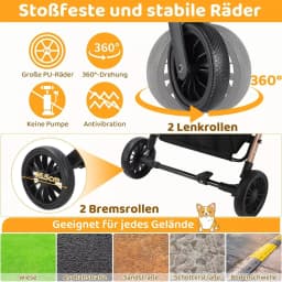 Pet Stroller for Dog and Cat, Detachable Pet Travel Carrier & Car Seat, Aluminium Frame 4 Wheeler Travel Stroller for Pets