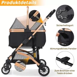 Pet Stroller for Dog and Cat, Detachable Pet Travel Carrier & Car Seat, Aluminium Frame 4 Wheeler Travel Stroller for Pets