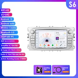 Hizpo 7inch Android Car Radio for Ford Focus S-Max Galaxy C-Max Kuga Mondeo Multimedia Auto CarPlay RDS DSP BT 4G CarPlay SWC
