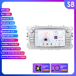 Hizpo 7inch Android Car Radio for Ford Focus S-Max Galaxy C-Max Kuga Mondeo Multimedia Auto CarPlay RDS DSP BT 4G CarPlay SWC