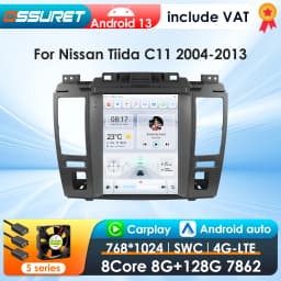 OSSURET 9.7inch 2 DIN Android 13 Car Radio for Nissan Tiida C11 2004-2013 Multimedia Stereo Vertical Screen Carplay
