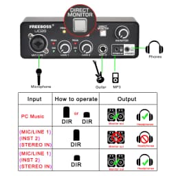 FREEBOSS Stereo Recording Audio Interface Guitar ASIO4ALL 3 Channels Input Monitor 48V External Usb Sound Card for Studio UC26