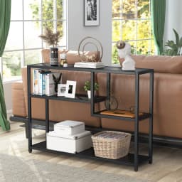 Tribesigns Console Table, Small Black Entryway Table with Storage Shelves, 43 Inch Vintage Entrance Table Behind Couch Table