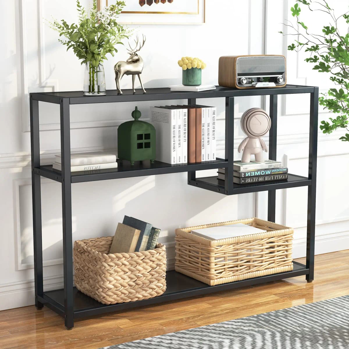 Tribesigns Console Table, Small Black Entryway Table with Storage Shelves, 43 Inch Vintage Entrance Table Behind Couch Table