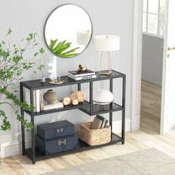 Tribesigns Console Table, Small Black Entryway Table with Storage Shelves, 43 Inch Vintage Entrance Table Behind Couch Table