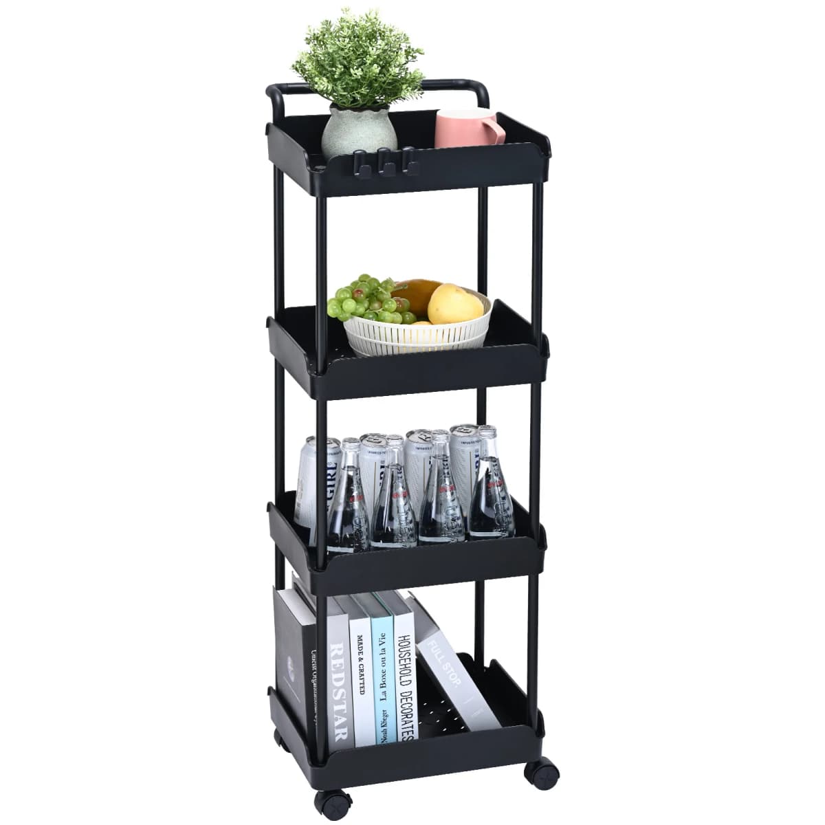 SucceBuy 4-Tier Rolling Utility Cart Kitchen Organizer Shelves with Wheels Storage Trolley for Office Living Room Clearance Sale