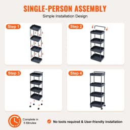 SucceBuy 4-Tier Rolling Utility Cart Kitchen Organizer Shelves with Wheels Storage Trolley for Office Living Room Clearance Sale