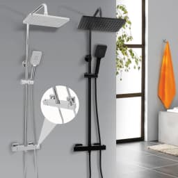 Square Thermostatic Shower Faucet with Shower Set, Stainless Steel Bathroom Luxury Rain Shower Faucet Combo Set, 2 Spray Modes Wall Mounted Rainfall Shower