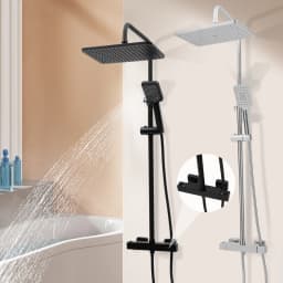 Square Thermostatic Shower Faucet with Shower Set, Stainless Steel Bathroom Luxury Rain Shower Faucet Combo Set, 2 Spray Modes Wall Mounted Rainfall Shower
