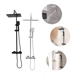 Square Thermostatic Shower Faucet with Shower Set, Stainless Steel Bathroom Luxury Rain Shower Faucet Combo Set, 2 Spray Modes Wall Mounted Rainfall Shower