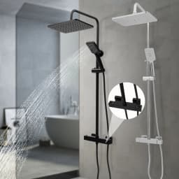Square Thermostatic Shower Faucet with Shower Set, Stainless Steel Bathroom Luxury Rain Shower Faucet Combo Set, 2 Spray Modes Wall Mounted Rainfall Shower