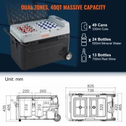 SucceBuy 38L Car Refrigerator 12 Volt Car Refrigerator Fridge 40QT Dual Zone Portable Freezer -4℉-50℉ Adjustable Range