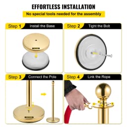 SucceBuy Gold Crowd Control Barrier 5 ft/1.5 m Elegant Velvet Ropes and Posts Stainless Steel Stanchion Post with Ball Top 4 PCS