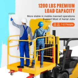 SucceBuy 1200lbs Forklift Safety Cage Folding Security Platform with Lockable Swivel Wheels Holds 1 to 2 Adults for Aerial Work