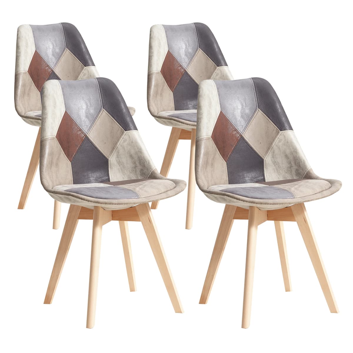 EGOONM Set of 2/4 Dining Chairs Patchwork Chairs with Wooden Legs and Padded Seat for Kitchen Living Room Technical Cloth Fabric