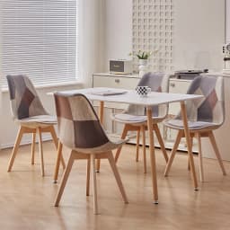 EGOONM Set of 2/4 Dining Chairs Patchwork Chairs with Wooden Legs and Padded Seat for Kitchen Living Room Technical Cloth Fabric