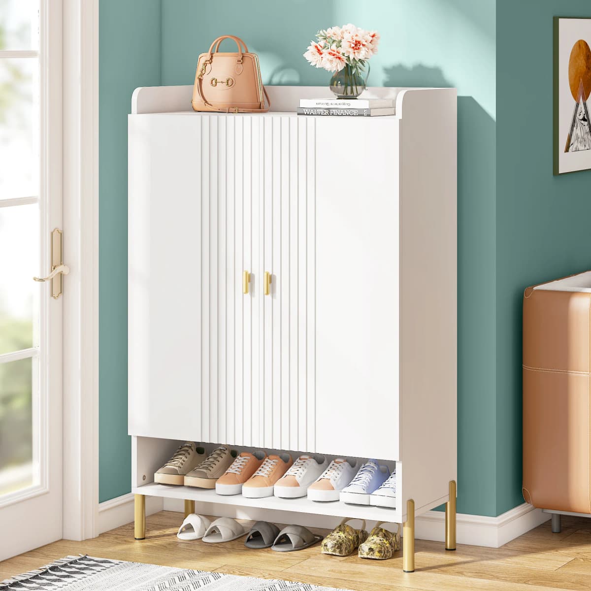 Tribesigns White Shoe Cabinet Entryway: 6 Tiers Shoe Organizer Cabinet with Adjustable Shelves