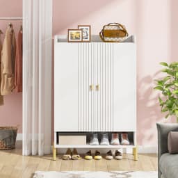 Tribesigns White Shoe Cabinet Entryway: 6 Tiers Shoe Organizer Cabinet with Adjustable Shelves