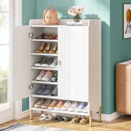 Tribesigns White Shoe Cabinet Entryway: 6 Tiers Shoe Organizer Cabinet with Adjustable Shelves