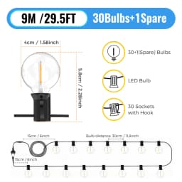 LED G40 Globe String Lights, EU 220V , 10/30/50  Plastic G40 Bulbs For Christmas Party Garden Decorative Garland Lamp S