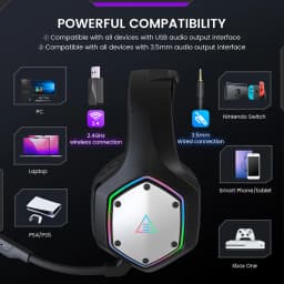 EKSA E1000WT 2.4GHz Wireless Gaming Headphones 7.1 Surround Wired Headset Gamer with ENC Mic Low Latency for PC/PS4/PS5/Xbox