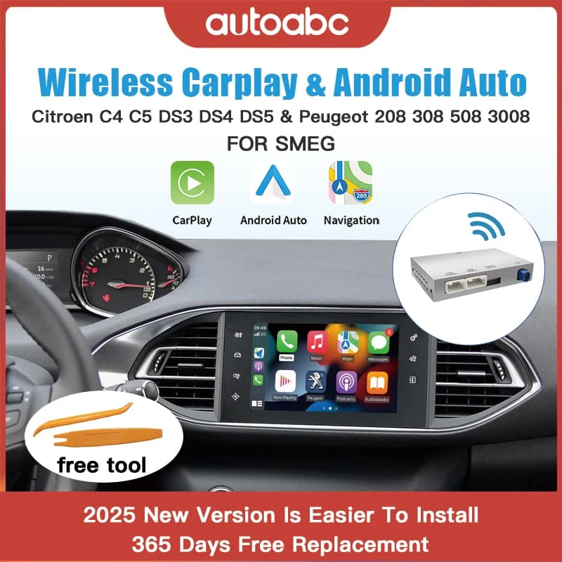 AUTOABC Wireless Carplay Android auto for Peugeot 208 308 508 3008 Citroën C4 DS3 DS4 DS5 SMEG MRNMultimedia Camera