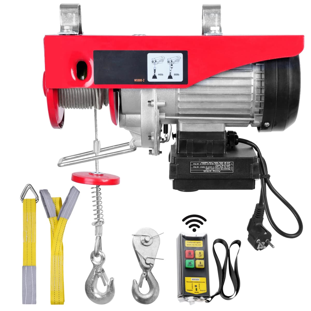 SucceBuy 400-800kg Electric Hoist Electric Steel Wire Winch with w/ Wireless Remote Control for Garage Warehouse Factory