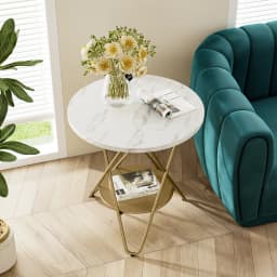 Tribesigns End Table Round Coffee Side Table Faux Marble Snack Table