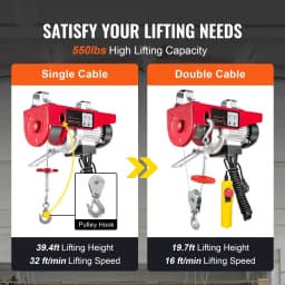 SucceBuy 600kg/1320lbs Electric Hoist with Wired Remote Control Lifting Crane Cable Hoist Winch for Boat Car Garage Elevator