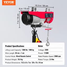 SucceBuy 600kg/1320lbs Electric Hoist with Wired Remote Control Lifting Crane Cable Hoist Winch for Boat Car Garage Elevator