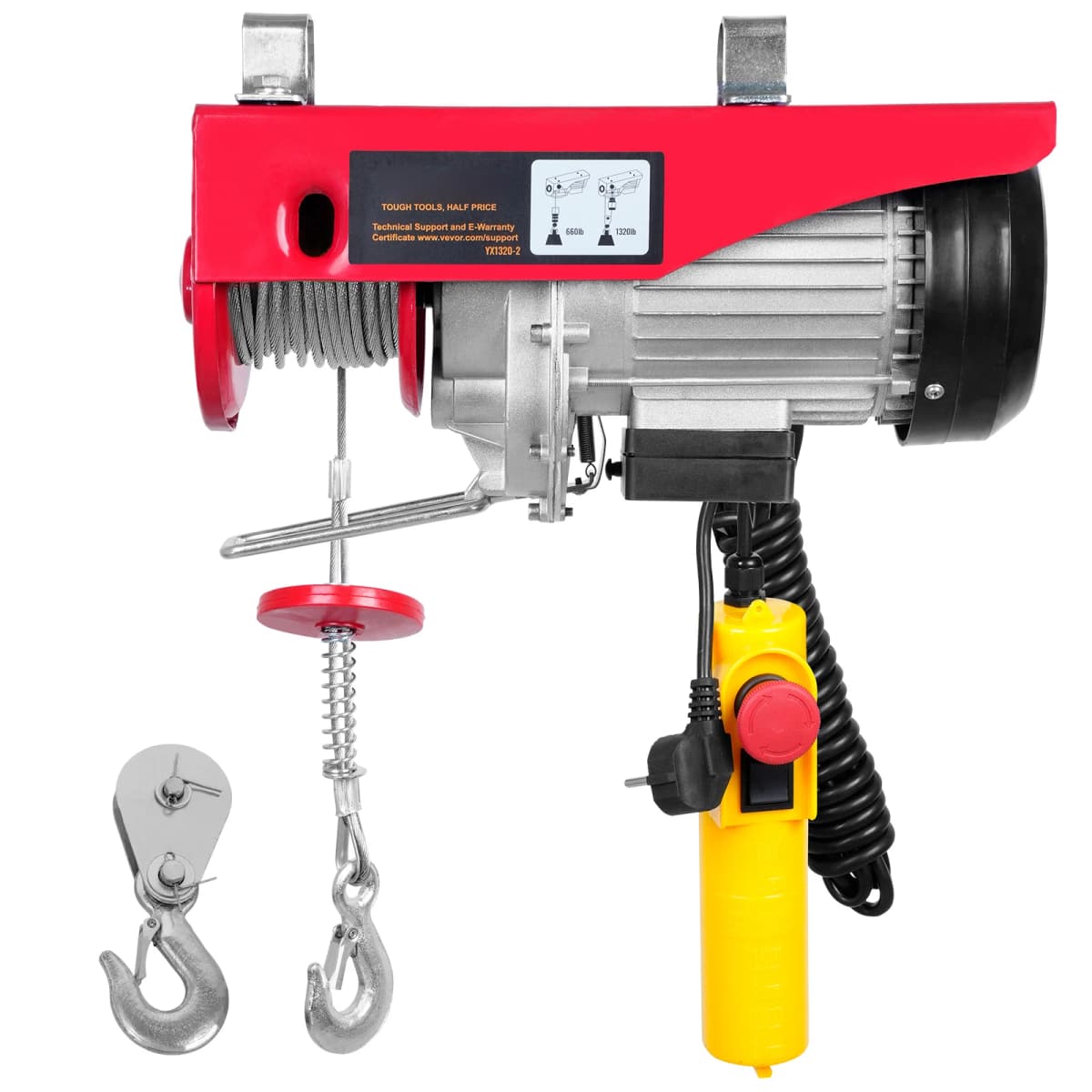 SucceBuy 600kg/1320lbs Electric Hoist with Wired Remote Control Lifting Crane Cable Hoist Winch for Boat Car Garage Elevator