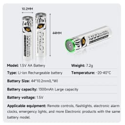 PALO High Capacity 1.5V AAA Rechargeable Battery 1300mWh AAA 1.5V Li-ion Battery LR3 Batteries for Remote Control Wireless Mouse