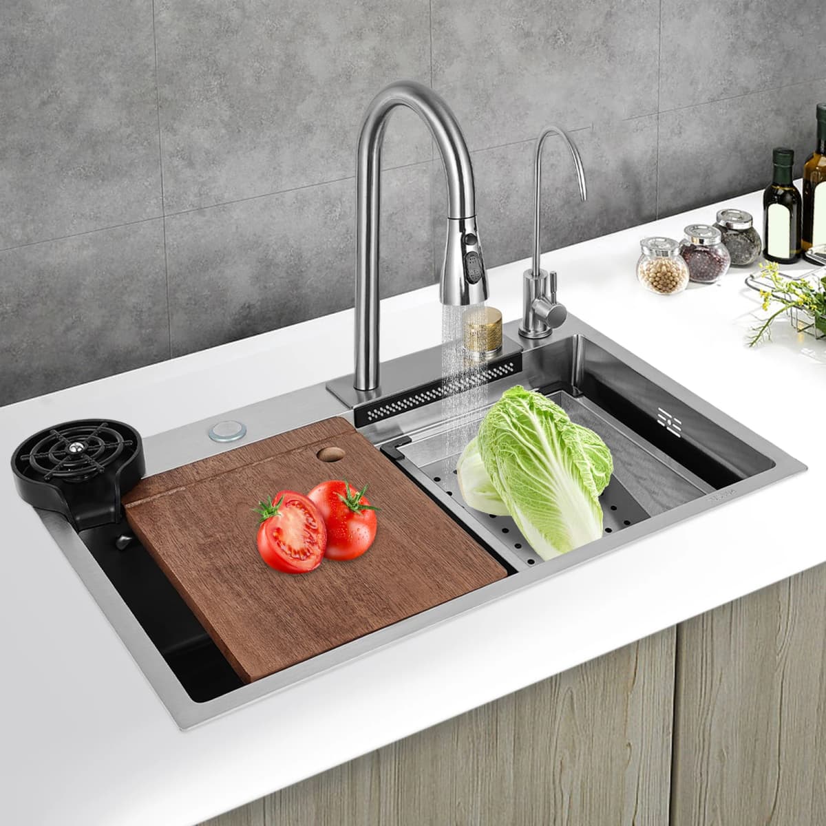Single-Bowl Multifunctional Kitchen Sink 75x45cm Silver