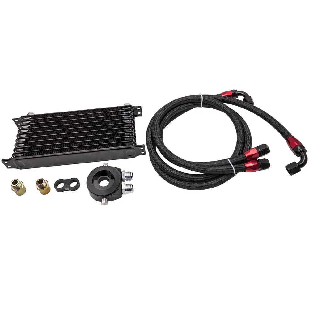 Universal 10 ROW AN-10 Engine Aluminum Oil Cooler Kit + Filter Adaptor Hose End