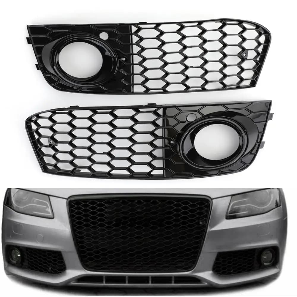For Audi A4 B8 RS4 2009 2010 2011 2012 Honeycomb Mesh Fog Light Open Vent A4 Grille Intake Cover 8KD807682 8KD807681 Grill Parts