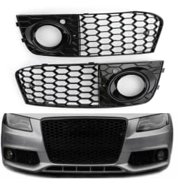 For Audi A4 B8 RS4 2009 2010 2011 2012 Honeycomb Mesh Fog Light Open Vent A4 Grille Intake Cover 8KD807682 8KD807681 Grill Parts