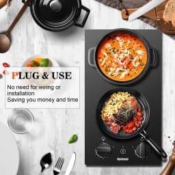 Karinear Built-in Induction Cooktop with 2 Burners, 30 cm, Induction Hob with Plug and Knob Control