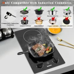 Karinear Built-in Induction Cooktop with 2 Burners, 30 cm, Induction Hob with Plug and Knob Control