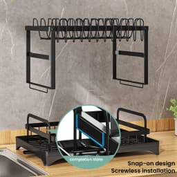 Double Layer Dish Drainer with Drainage Plate Stainless Steel Kitchen Dish Drainer with Cutlery and Cup Holder Kitchen Utensils