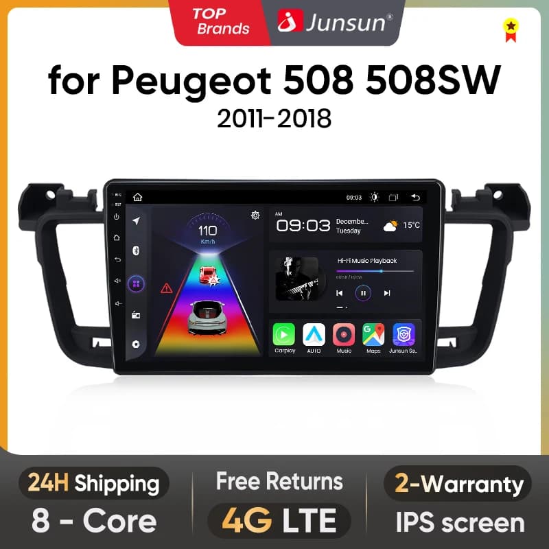 Junsun For Peugeot 508 508SW 2011 - 2018 Car Radio wireless CarPlay Android Auto car intelligent systems No 2 din 2din DVD
