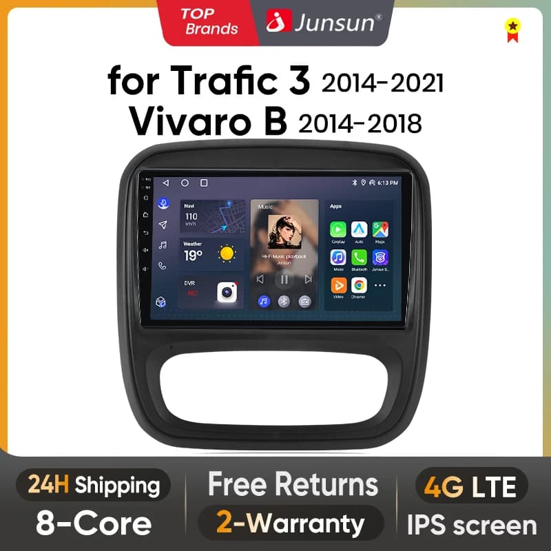 Junsun Wireless CarPlay Android Auto Car Radio for Renault Trafic 3 2014 2015 2016 -2021 RDS GPS 4G WIFI Multimedia autoradio